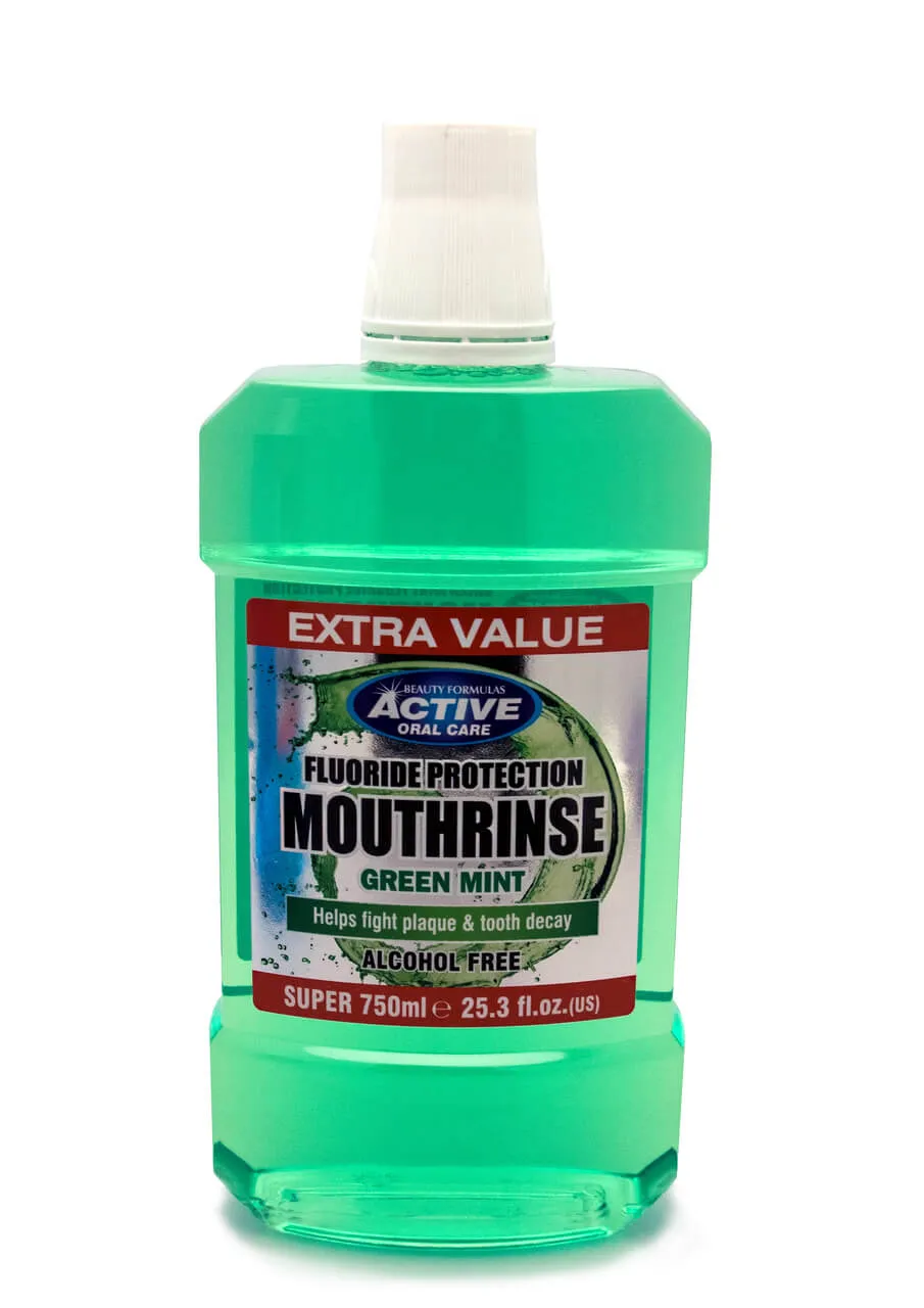 Beauty Formulas, Active Oral Care, bezalkoholowy płyn do płukania jamy ustnej, green mint, 750 ml
