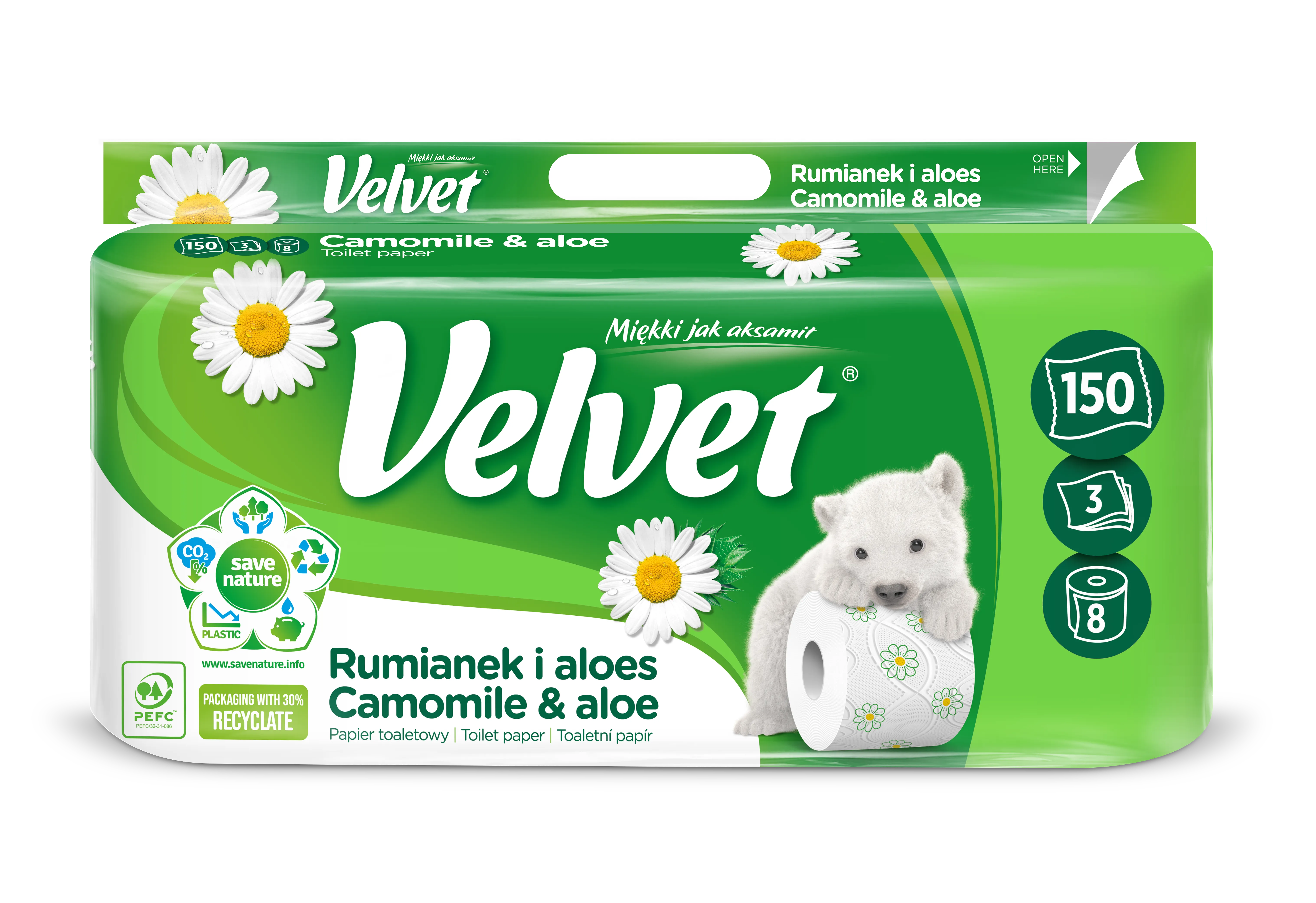 Velvet ecoRoll Rumianek i Aloes Papier toaletowy, 8 szt.