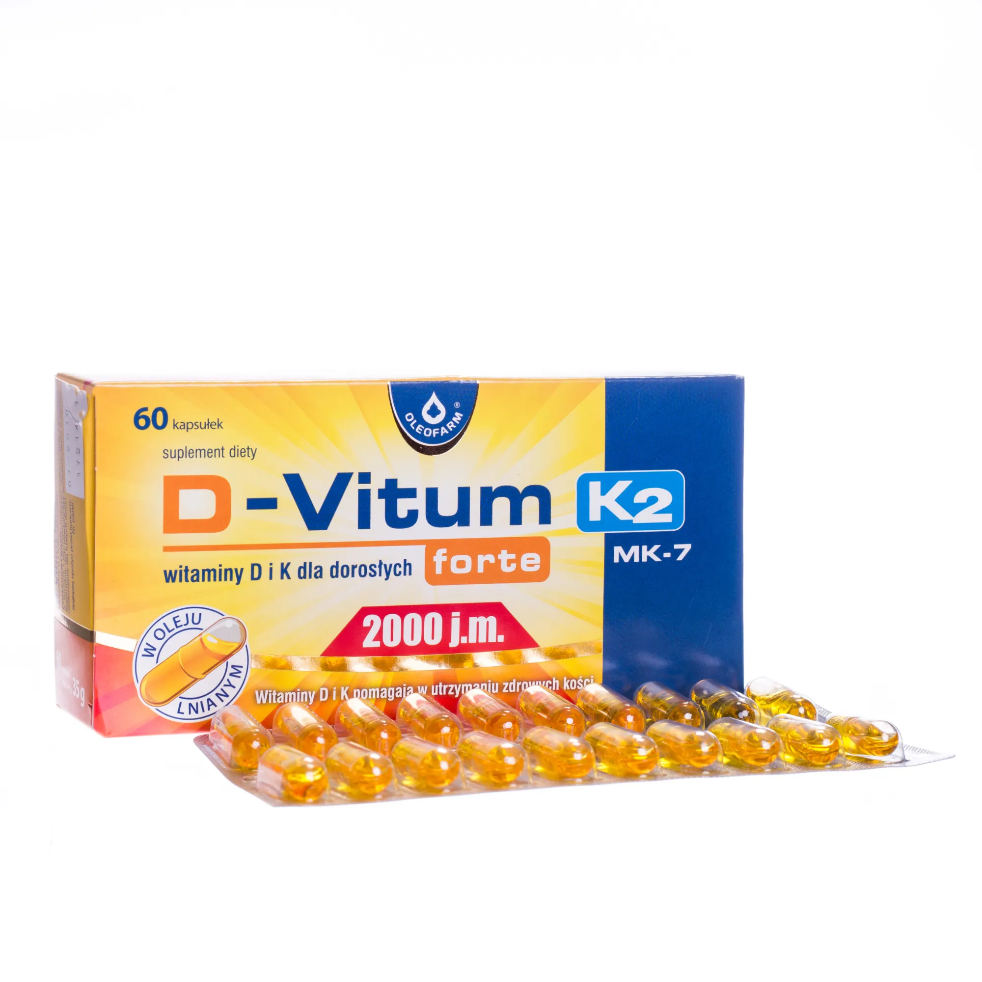 D-Vitum Forte 2000 j.m. K2, suplement diety, 60 kapsułek