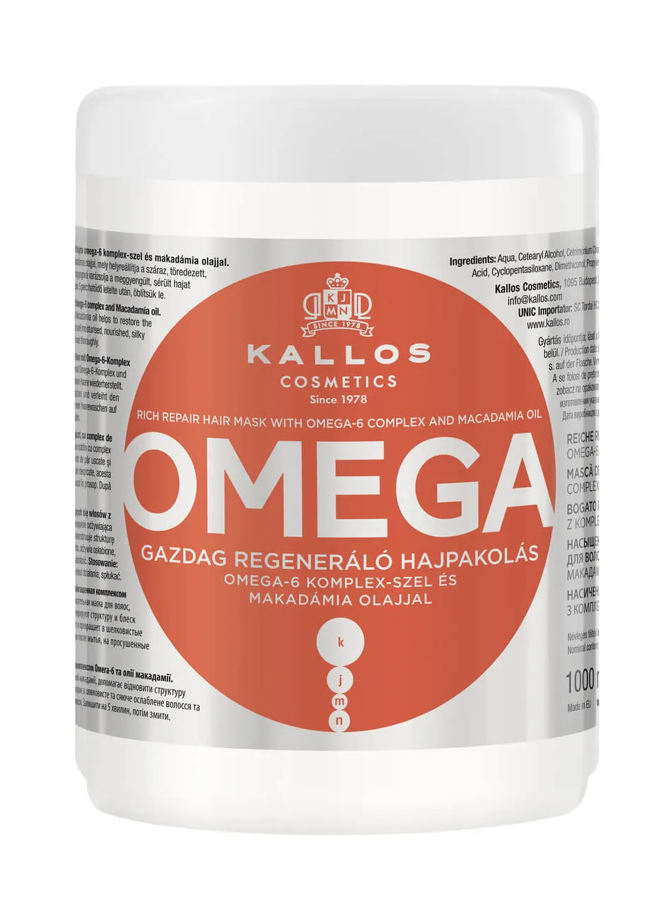Kallos, maska do włosów z kompleksem omega-6 i olejem makadamia, 1000 ml