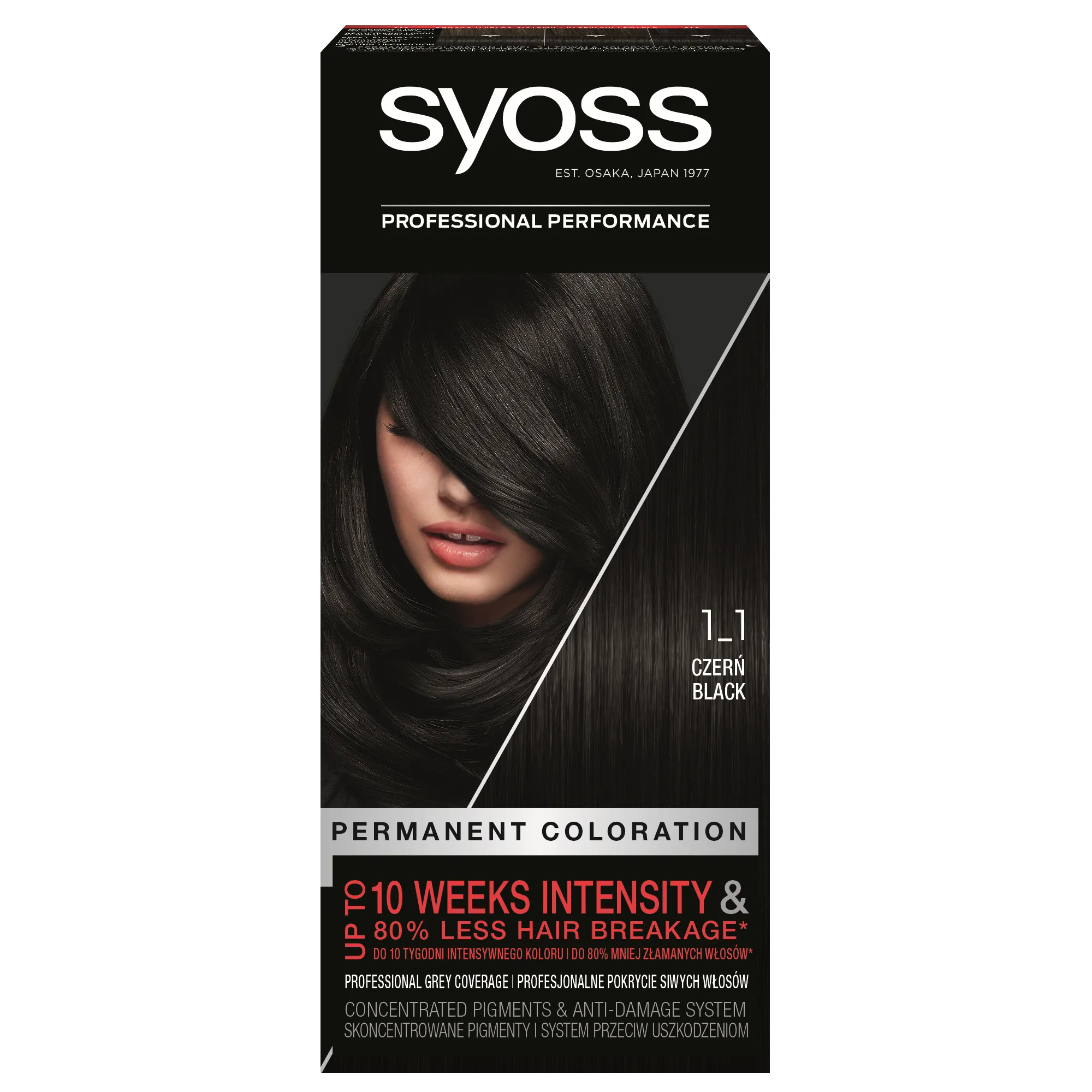 Syoss Permanent Coloration Farba do włosów trwale koloryzująca nr 1-1 Czerń, 115 ml