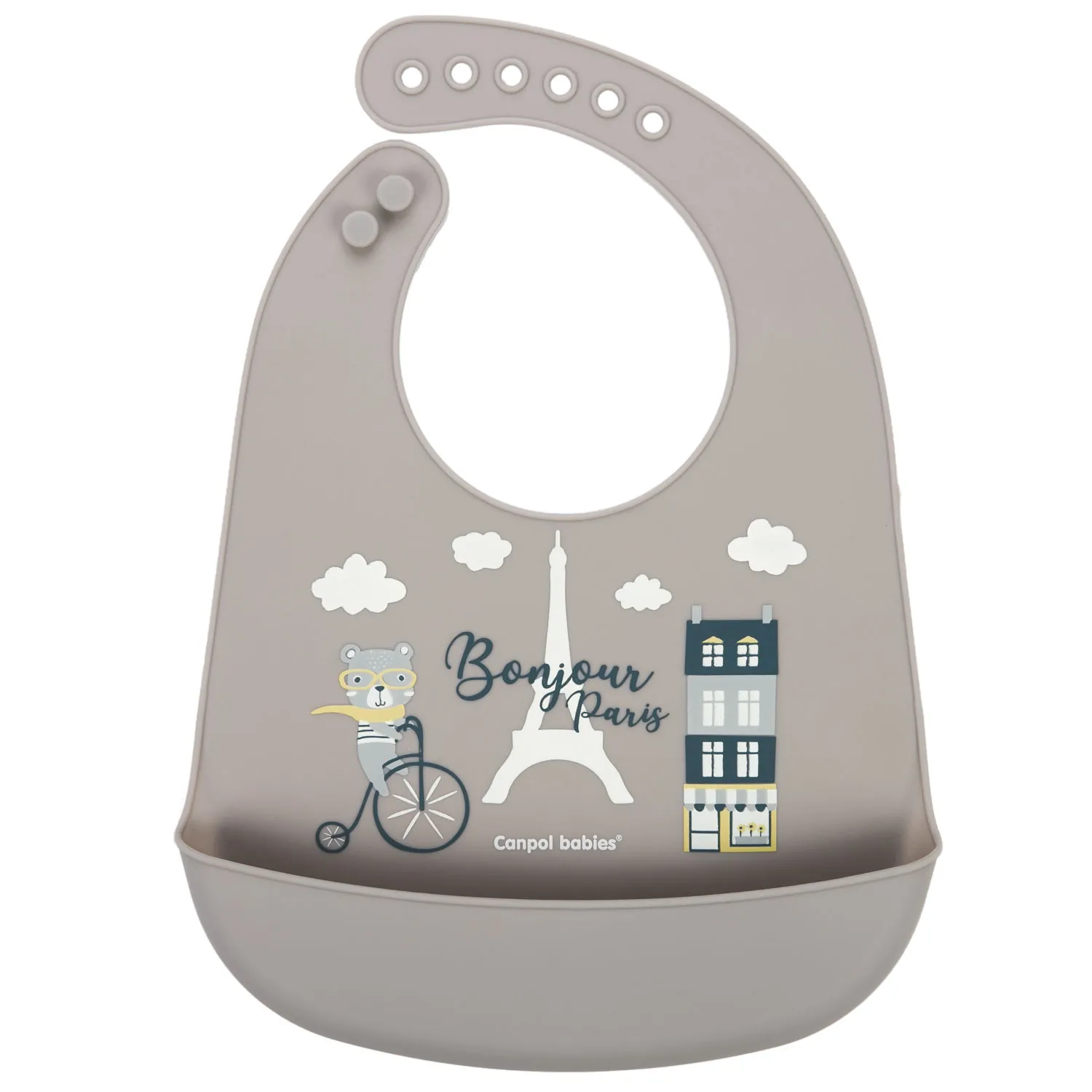 Canpol babies Bonjour Paris śliniak zmywalny z kieszenią beżowy, 1 szt.