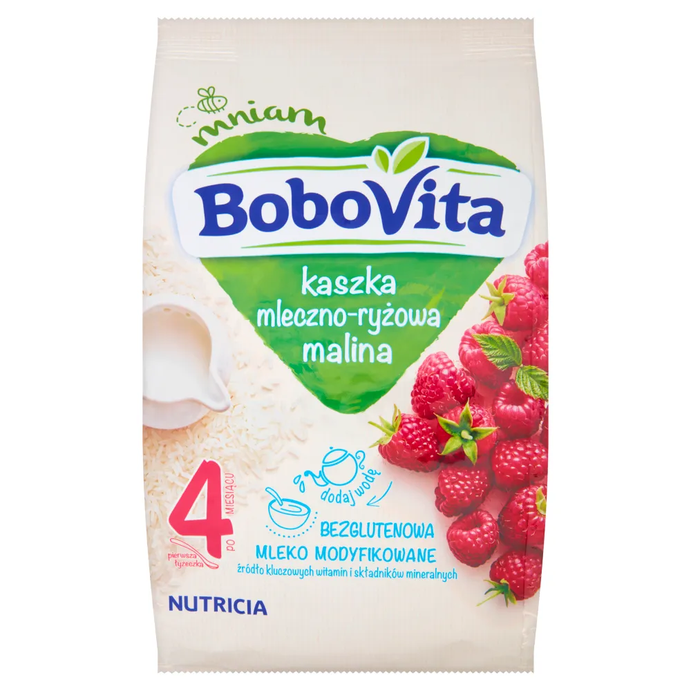 BoboVita kaszka mleczno-ryżowa z maliną dla niemowląt powyżej 4 miesiąca, 230 g