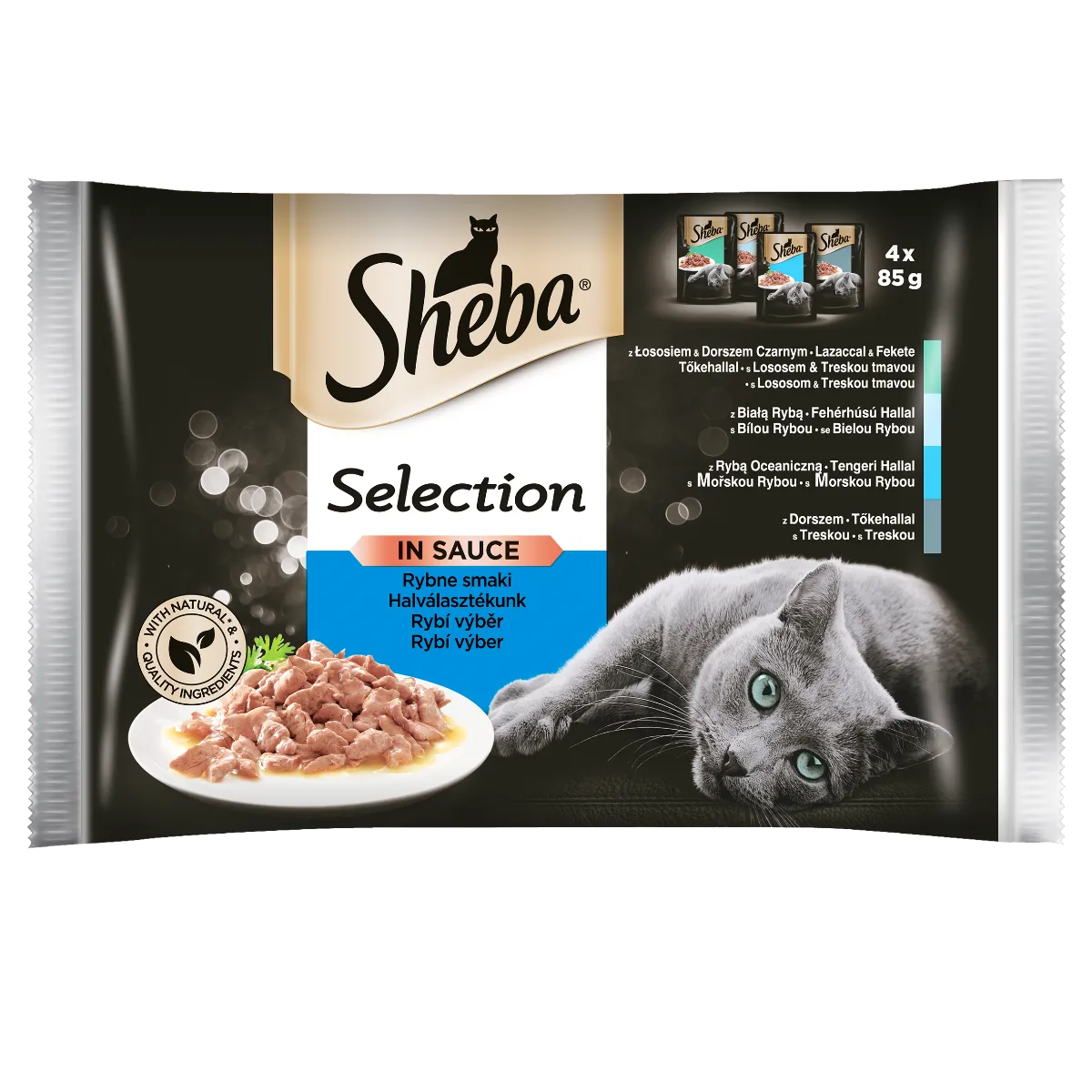 Sheba Selection Mokra karma w sosie dla kotów dorosłych z rybą, 4x85g