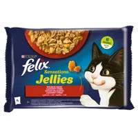 Felix Sensations Jellies Wiejskie Smaki karma wołowina i pomidor, kurczak i marchewka dla kotów, 4x85 g