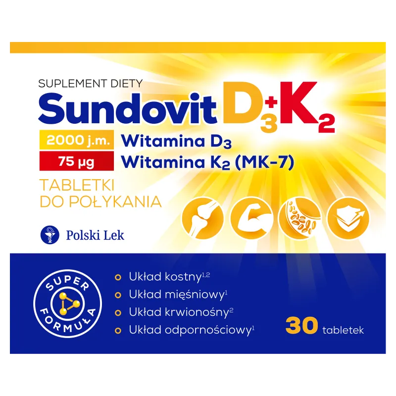 Sundovit D3+K2, suplement diety, 30 tabletek