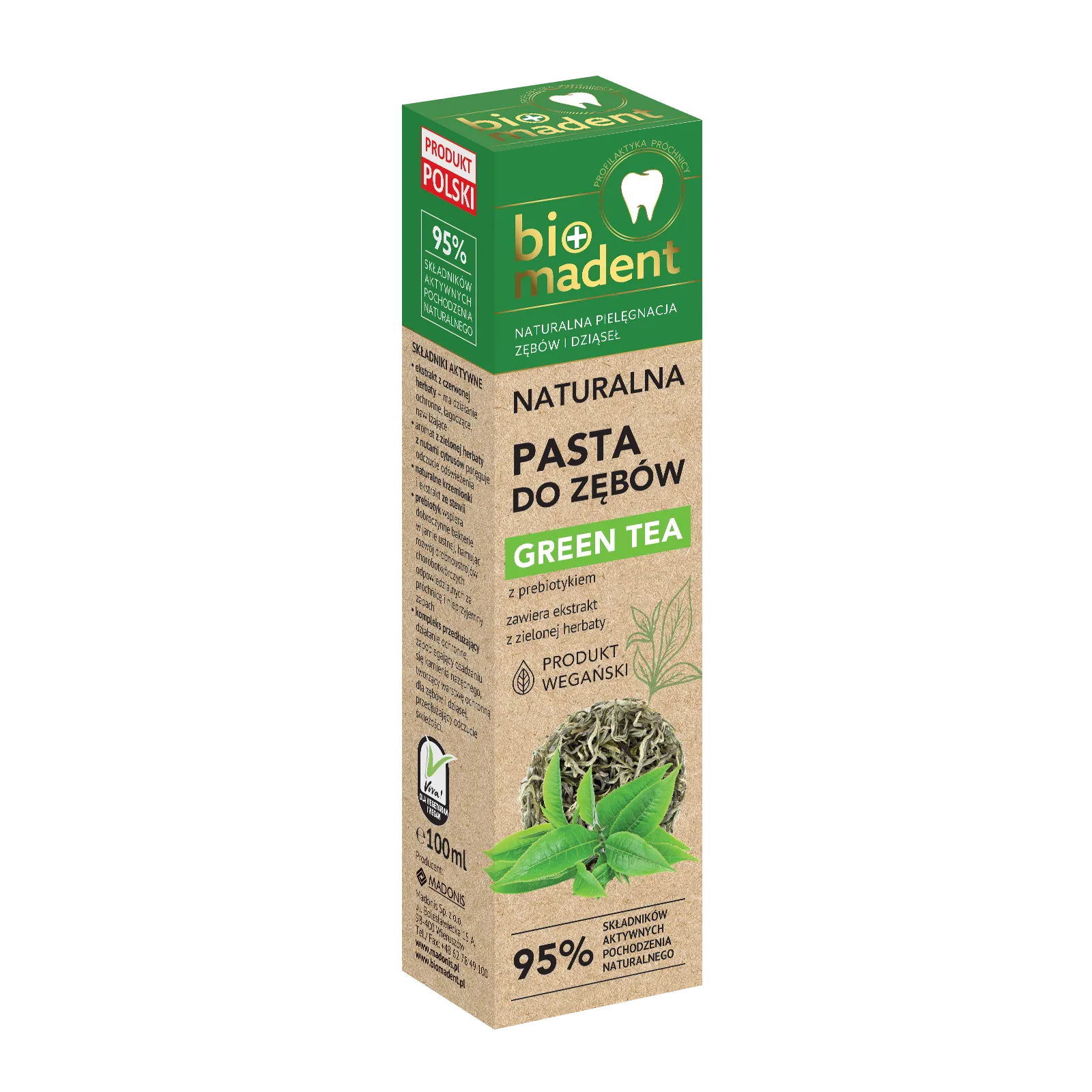 Bio Madent Naturalna pasta do zębów Green Tea z prebiotykiem i ekstraktem z zielonej herbaty, 100 ml