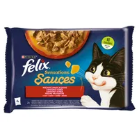 Felix Sensations Sauces Wiejskie Smaki karma indyk w sosie o smaku bekonu i jagnięcina w sosie o smaku dziczyzny dla kotów, 4x85 g