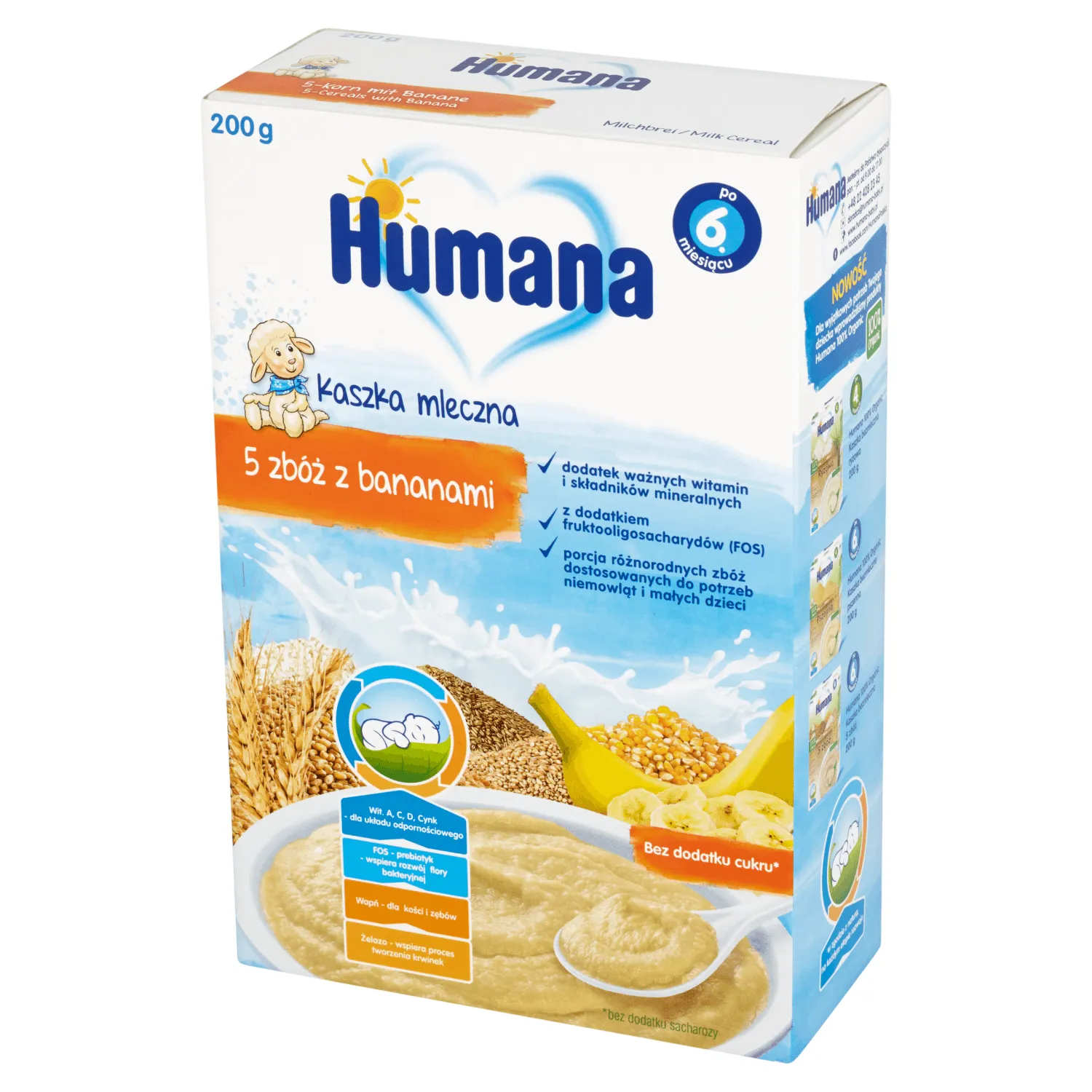 Humana,  kaszka mleczna 5 zbóż, 200 g