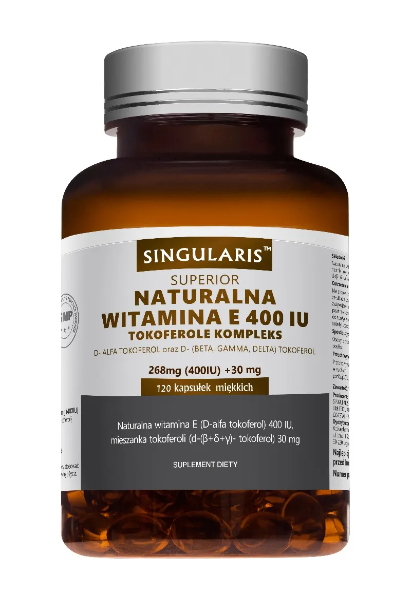 Singularis Superior Naturalna Witamina E 400 UI Tokoferole Kompleks, suplement diety, 120 kapsułek