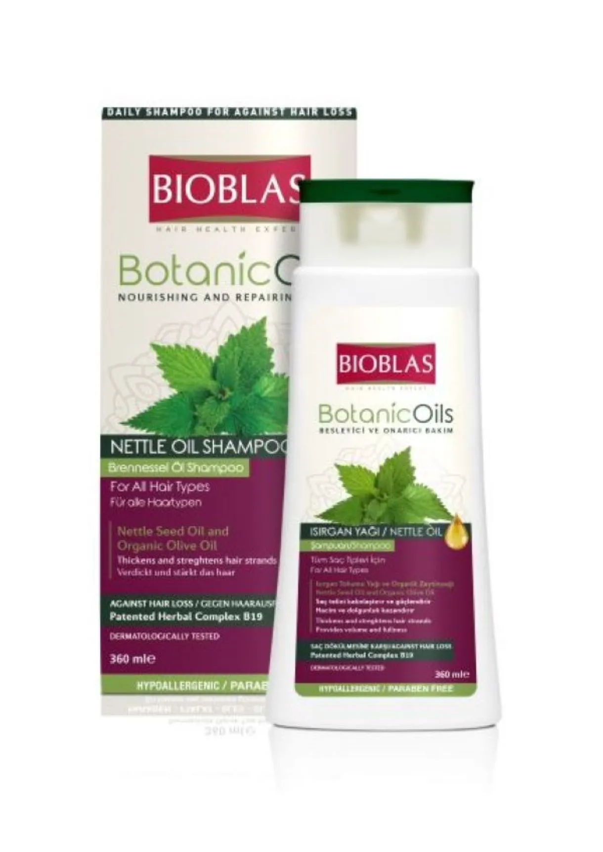 BIOBLAS Botanic Oils ziołowy szampon przeciw wypadaniu włosów z olejem pokrzywowym, 360 ml
