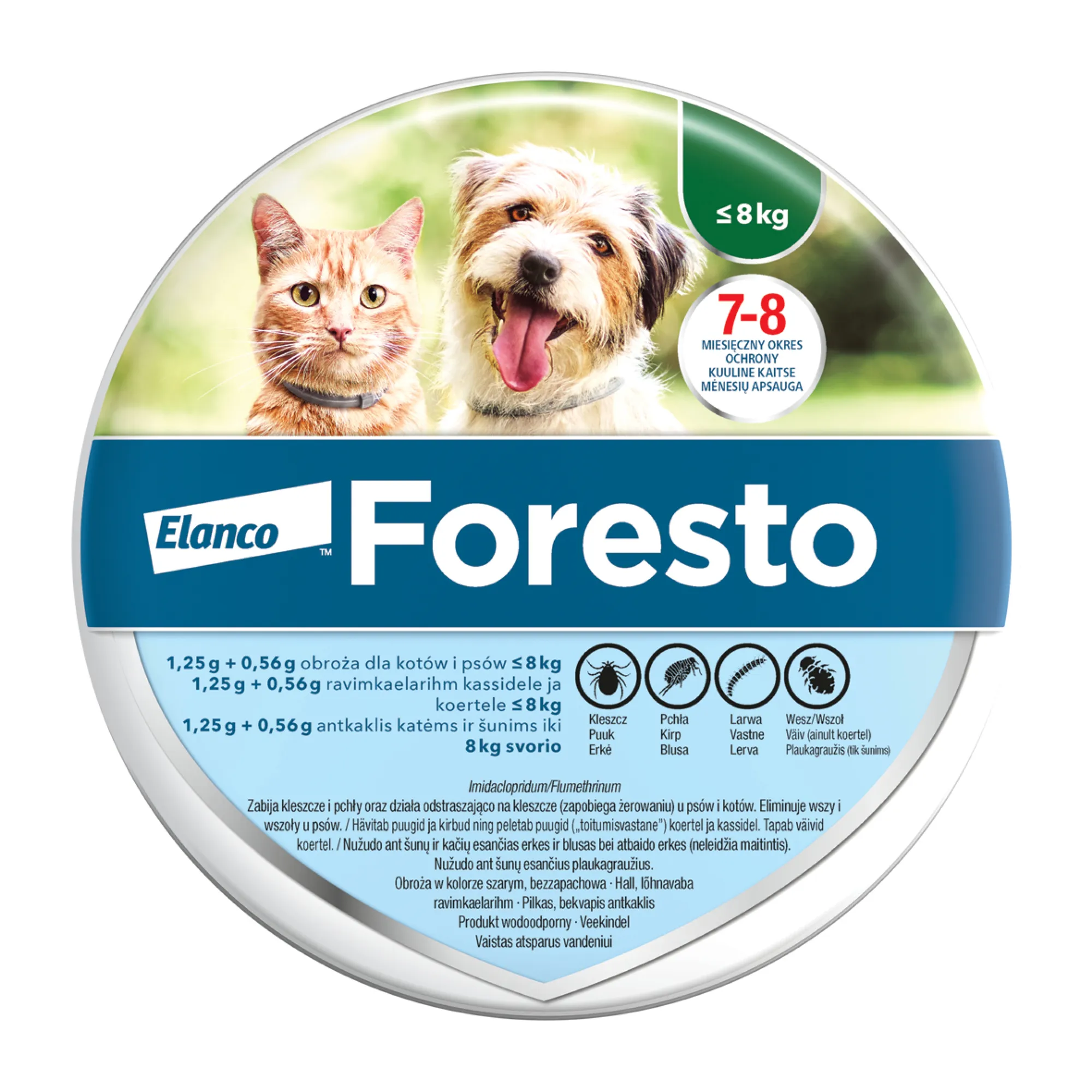 Foresto, 1,25 g + 0,56 g, obroża dla kotów i psów ≤ 8 kg, 1 sztuka