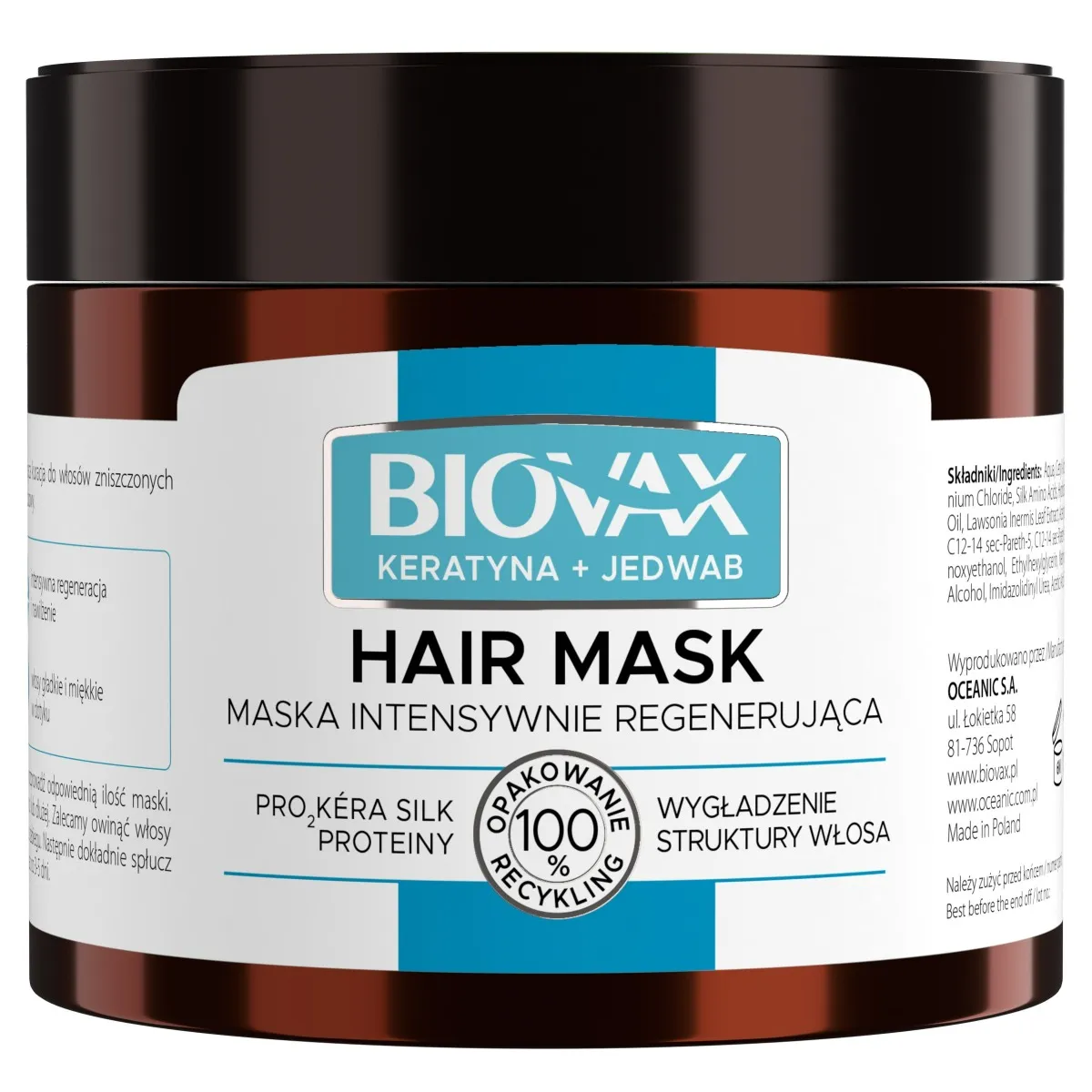 Biovax, maska do włosów keratyna + jedwab, 250 ml