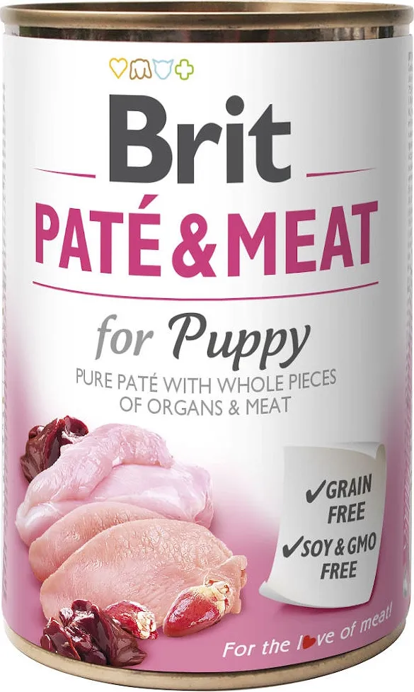 Brit Pate&Meat Puppy Chicken&Turkey Karma mokra z kurczakiem i indykiem dla szczeniąt i młodych psów, 800 g