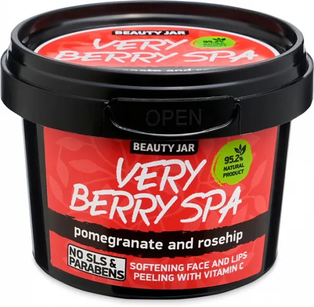 Beauty Jar Very Berry Spa delikatny peeling do twarzy i ust z witaminą C, 120 g. Data ważności 30.04.2024