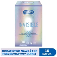 Durex Invisible, prezerwatywy, dodatkowo nawilżane, 16 sztuk