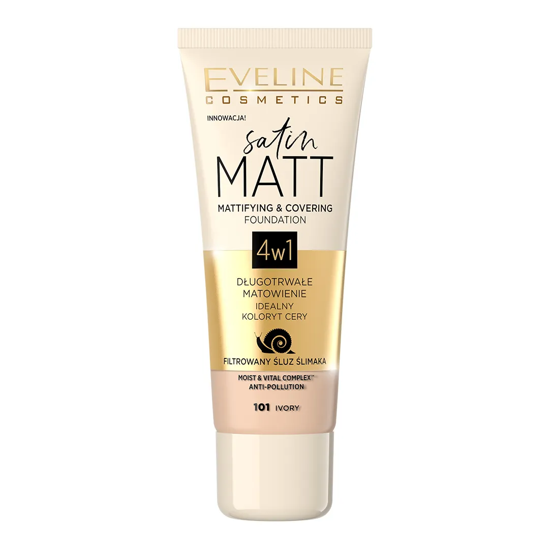 Eveline Cosmetics Satin Matt podkład matujący 4w1, nr 101 Ivory, 30 ml