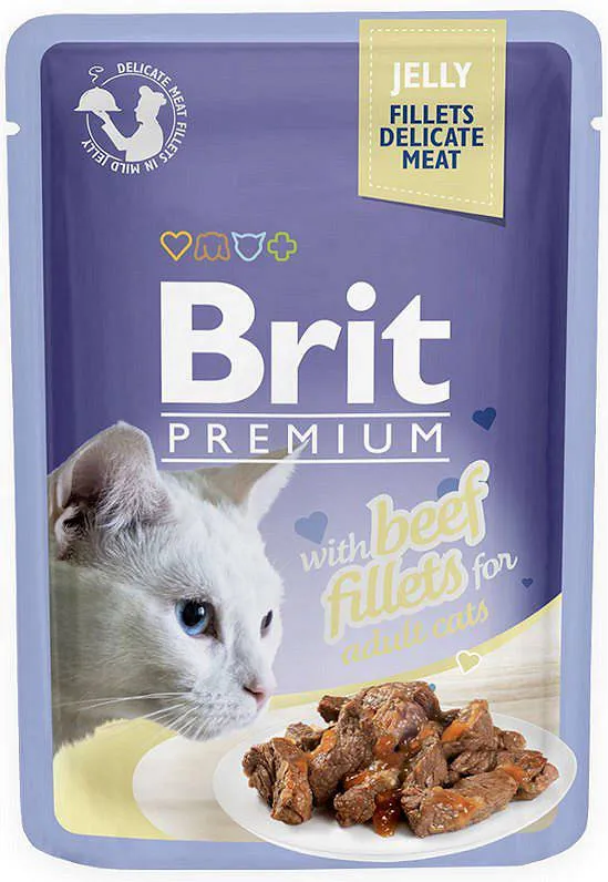 Brit Premium Cat Pouch Karma z wołowiną w galarecie dla dorosłych kotów, 85 g