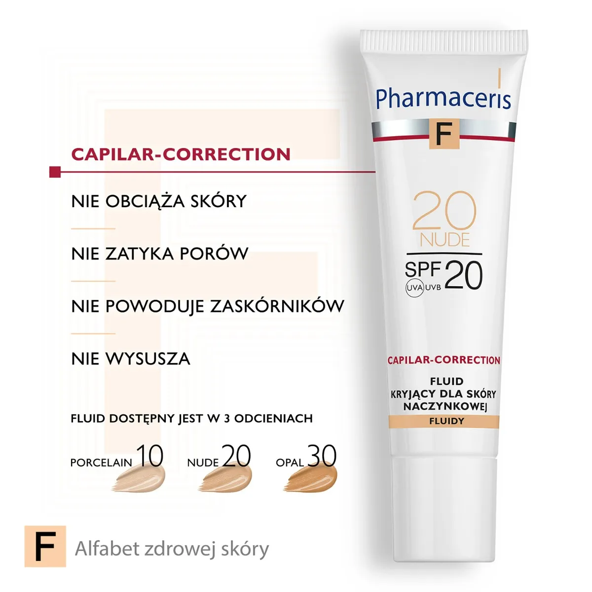 Pharmaceris F Capilar-Correction, fluid kryjący do skóry naczynkowej 20 Nude SPF 20, 30 ml 