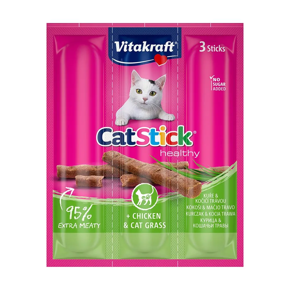 Vitakraft Cat Stick mini z kurczakiem i trawą dla kotów, 3 szt