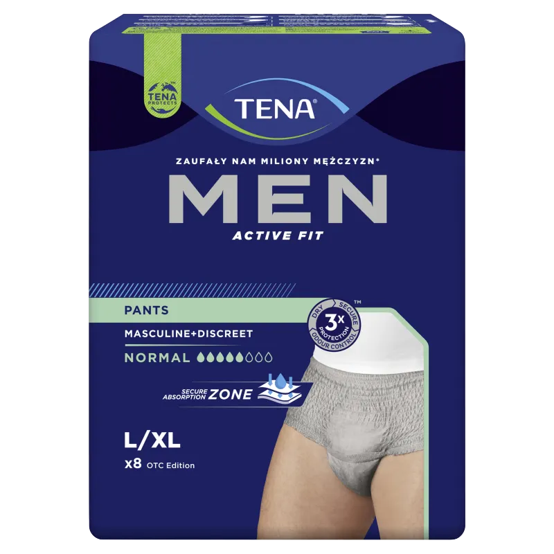 TENA Men Pants Normal Grey, bieliza na nietrzymanie moczu, L/XL, 8 sztuk
