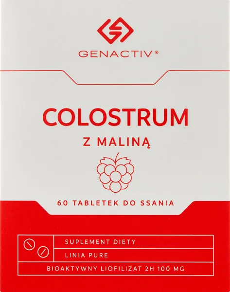 Colostrum z maliną Genactiv, suplement diety, 60 tabletek do ssania 