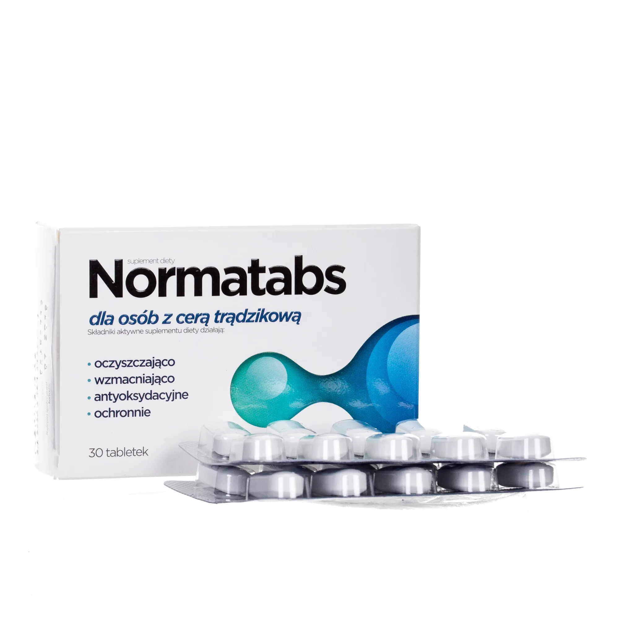Normatabs suplement diety dla osób z cerą trądzikową, 30 tabletek.
