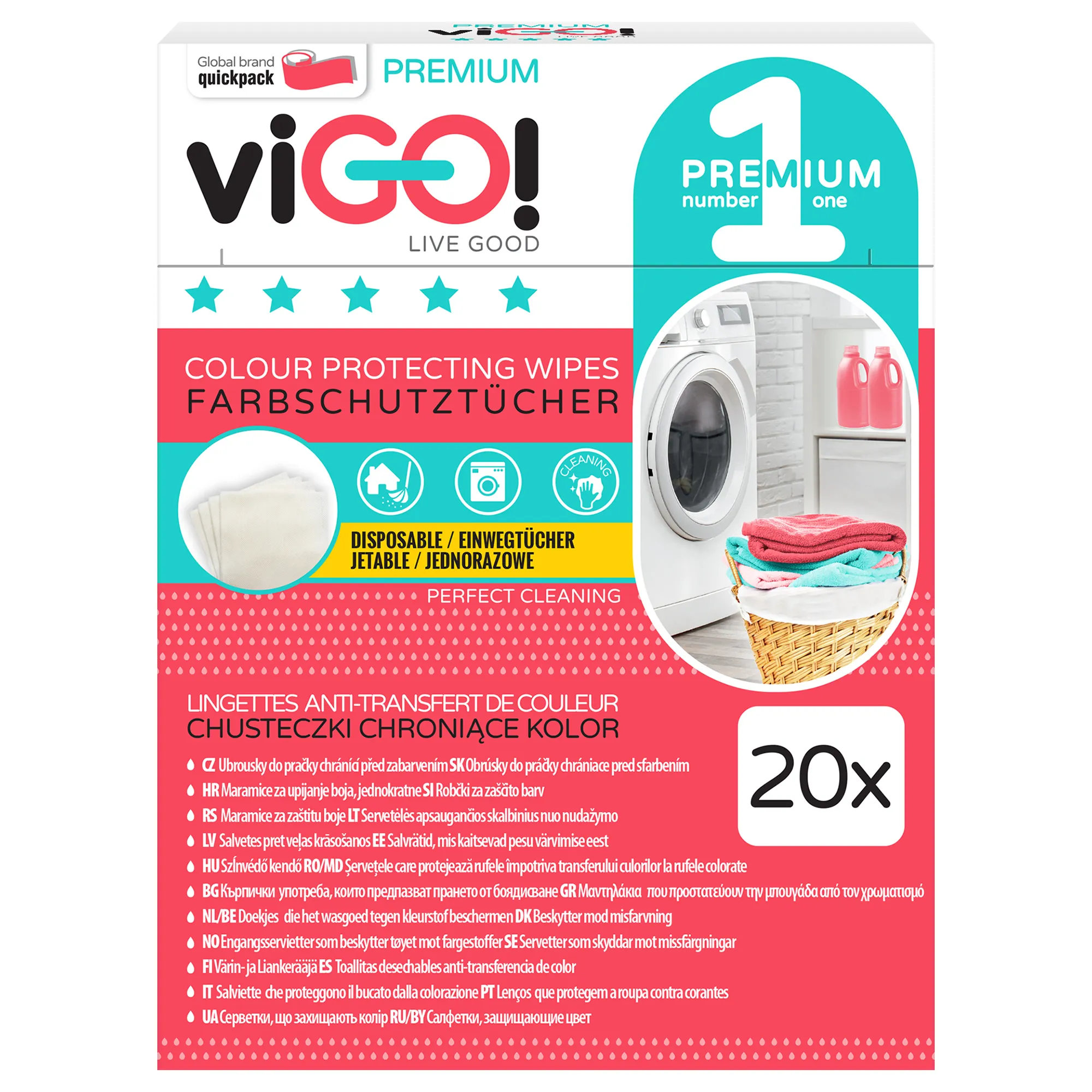 viGO! Premium chusteczki do prania chroniące kolor, 20 szt.