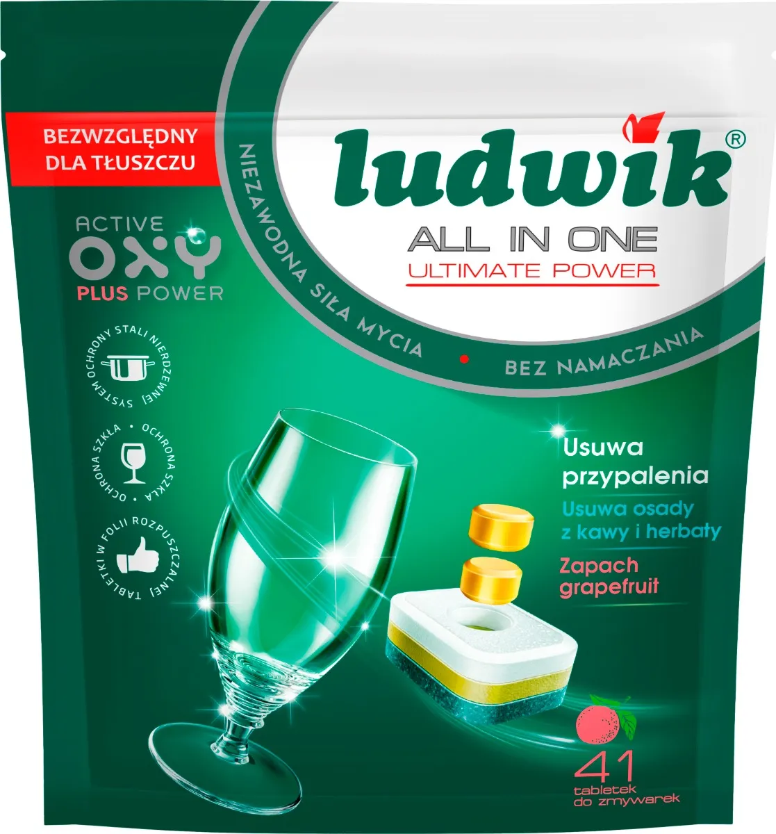 Ludwik All in One Ultimate Power Tabletki do zmywarek grejpfrut, 41 szt.
