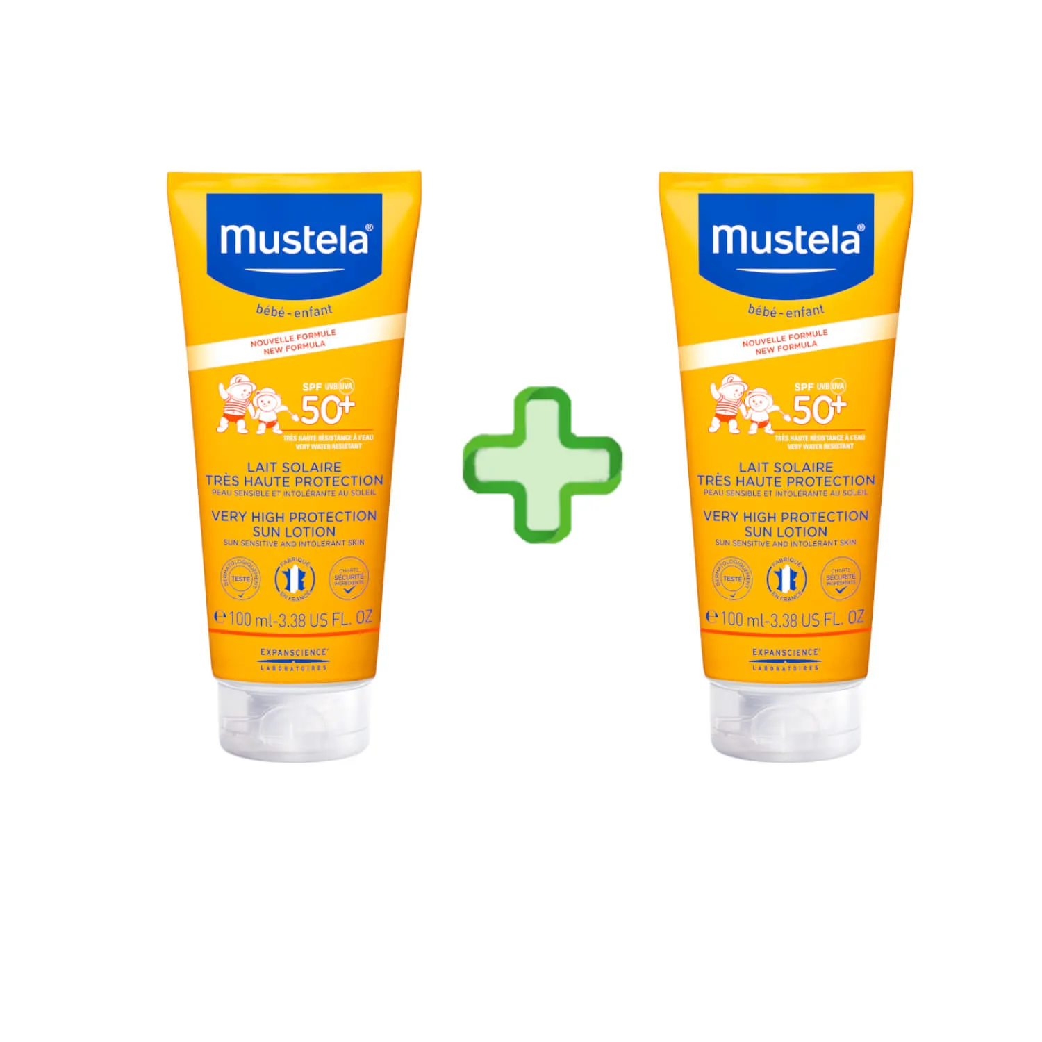Mustela Sun Ochrona dla całej rodziny, mleczko ochronne SPF 50+, 100 ml + 100 ml