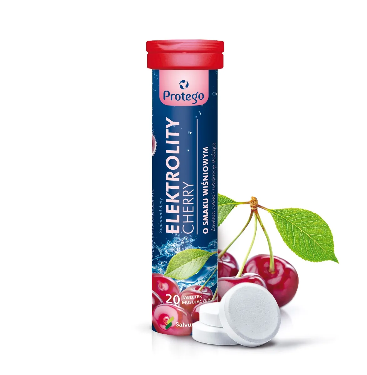Protego Elektrolity Cherry o smaku wiśniowym, 20 tabletek musujących