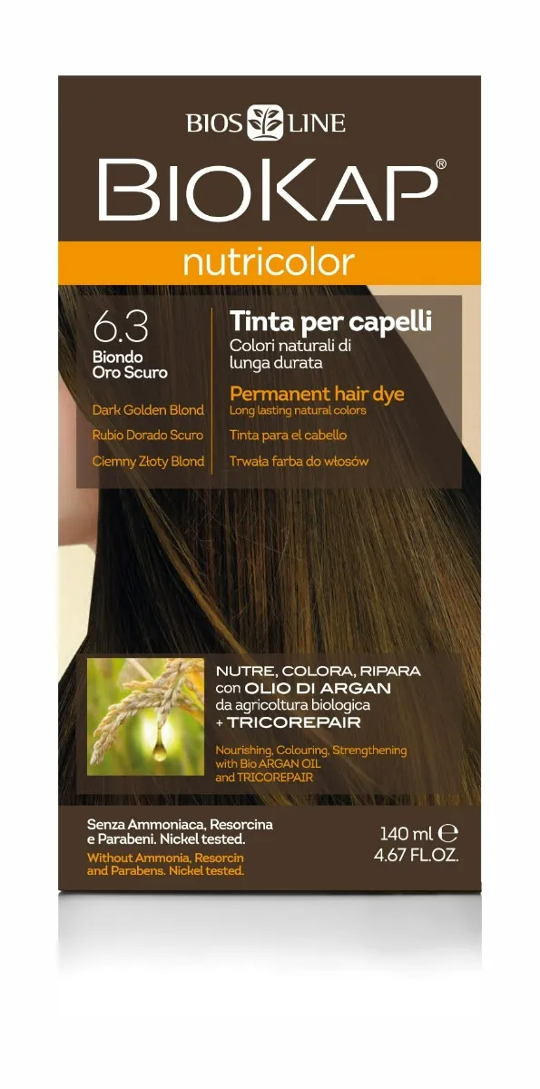 Biokap Nutricolor naturalna farba do włosów, 6.3 ciemny złoty blond, 1 szt.