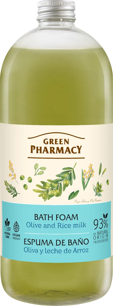 Green Pharmacy Pianka do kąpieli oliwki i mleko ryżowe, 1000 ml