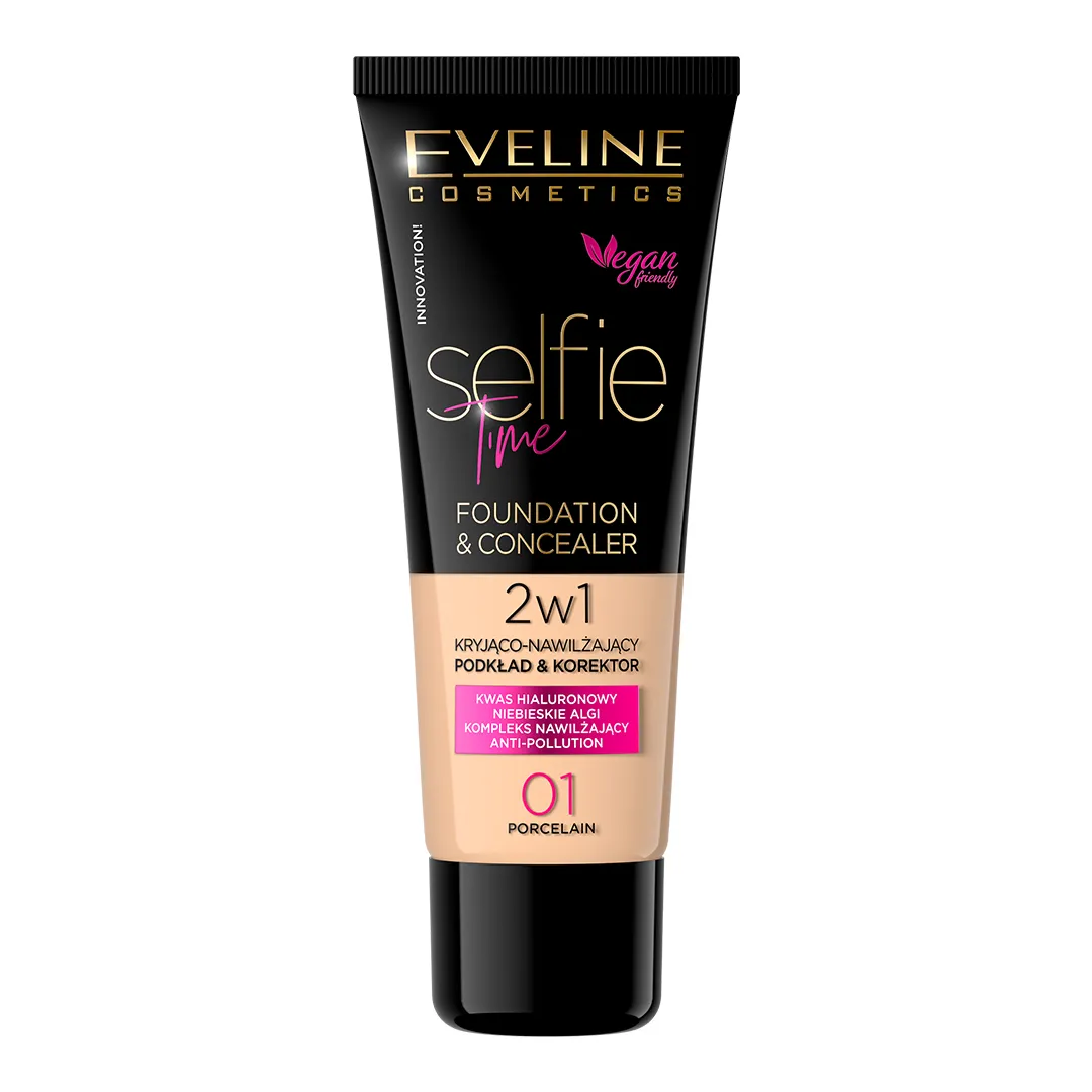 Eveline Cosmetics Selfie Time podkład korektor kryjąco-nawilżający, nr 01 porcelain, 30 ml