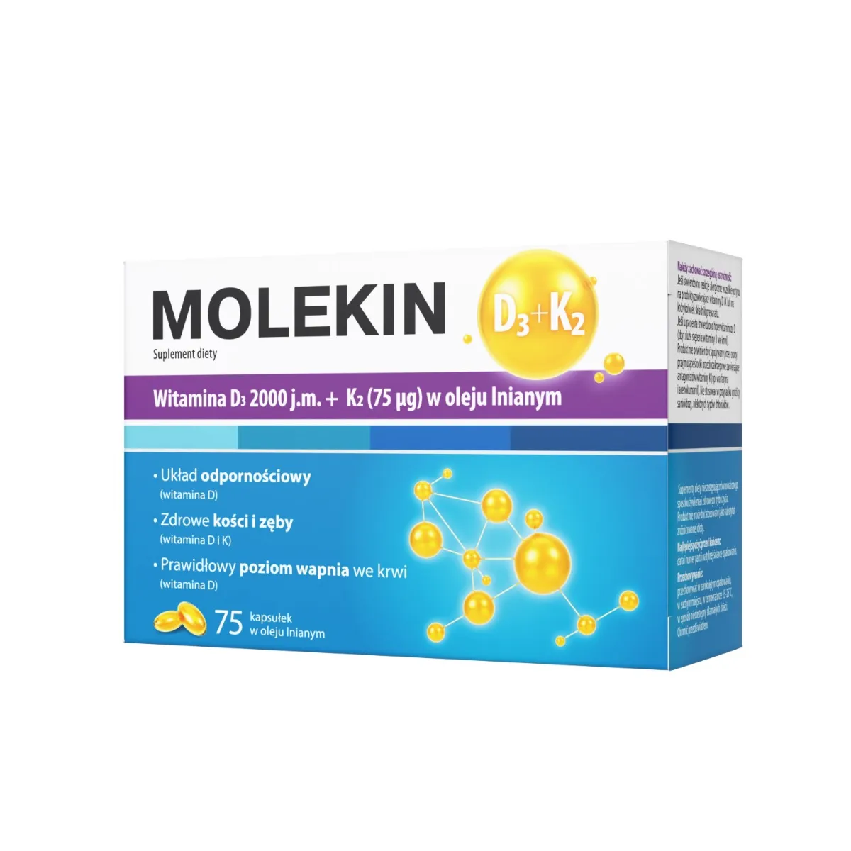 Molekin D3+K2 w oleju lnianym, suplement diety, 75 kapsułek