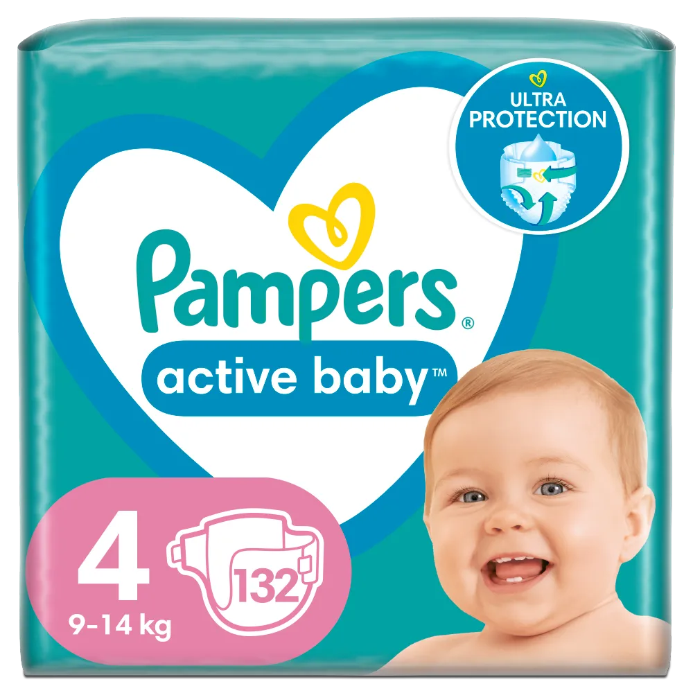 Pampers Active Baby Mega Pack, pieluchy, rozmiar 4, 9-14 kg, 132 sztuk 