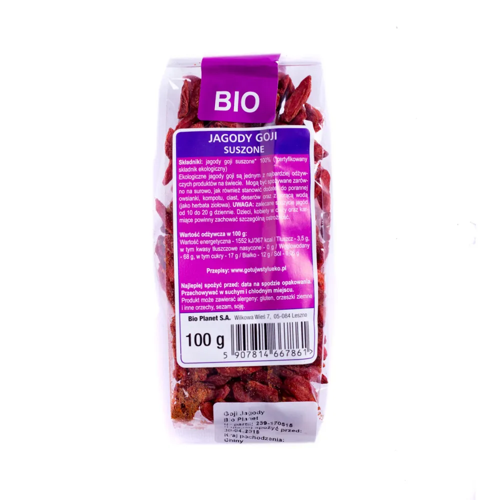 BIO PLANET Jagody goji, suszone, 100 g 