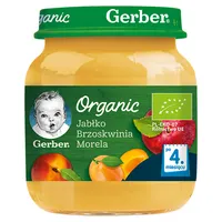 Gerber Organic deser jabłko, brzoskwinia i morela dla niemowląt powyżej 4 miesiąca, 125 g
