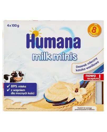 Humana Milk Minis deserek mleczny kaszka waniliowa, 4 x 100 g. Data ważności 10.04.2024