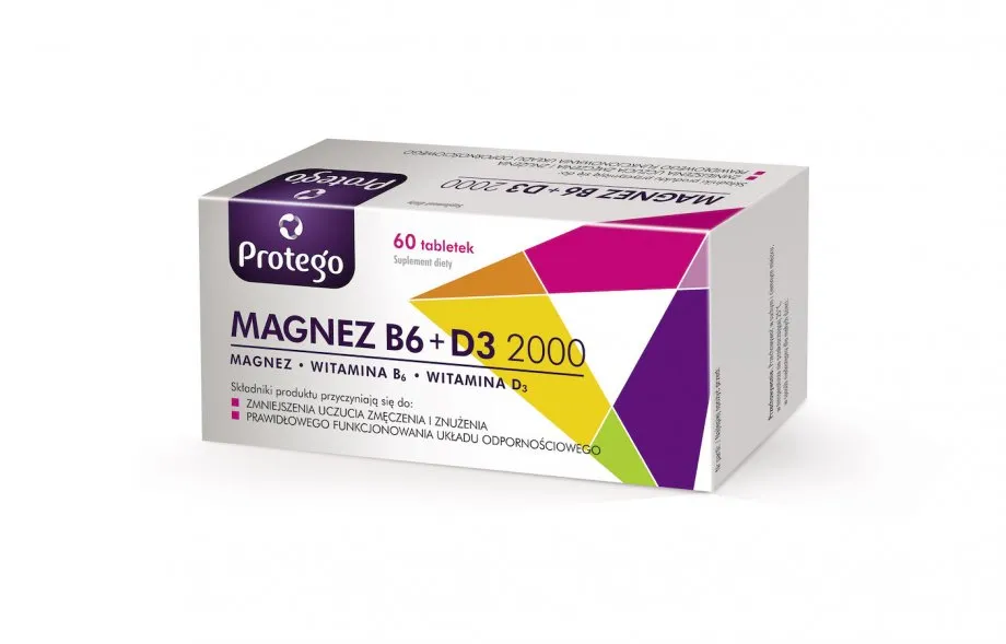 Protego Magnez B6 + D3 2000, suplement diety, 60 tabletek