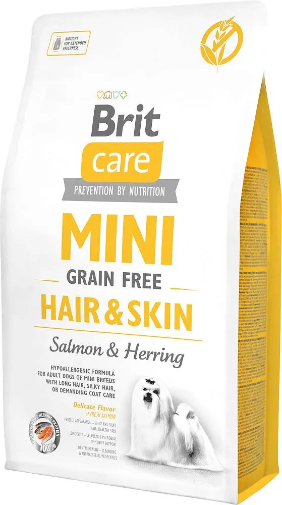 Brit Care Mini Grain-free Hair&Skin Karma sucha z łososiem i śledziem dla psów ras miniaturowych, 2 kg
