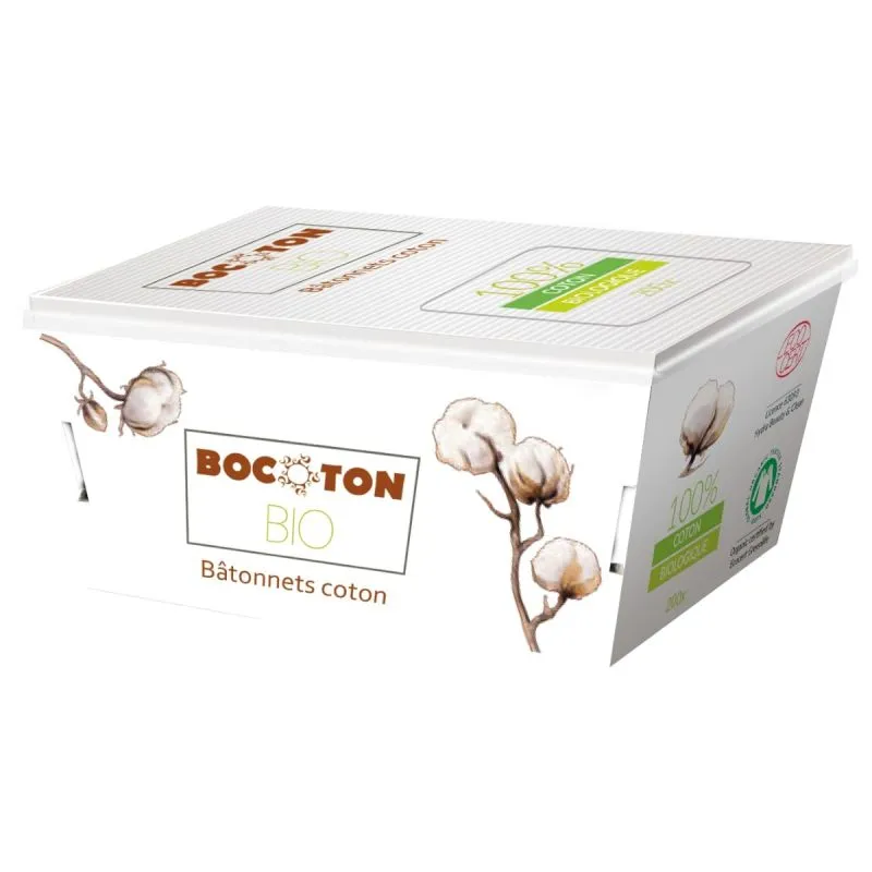 Bocoton ekologiczne papierowe patyczki kosmetyczne dla dzieci i niemowląt z certyfikatem ECOCERT GOTS, 200 szt.