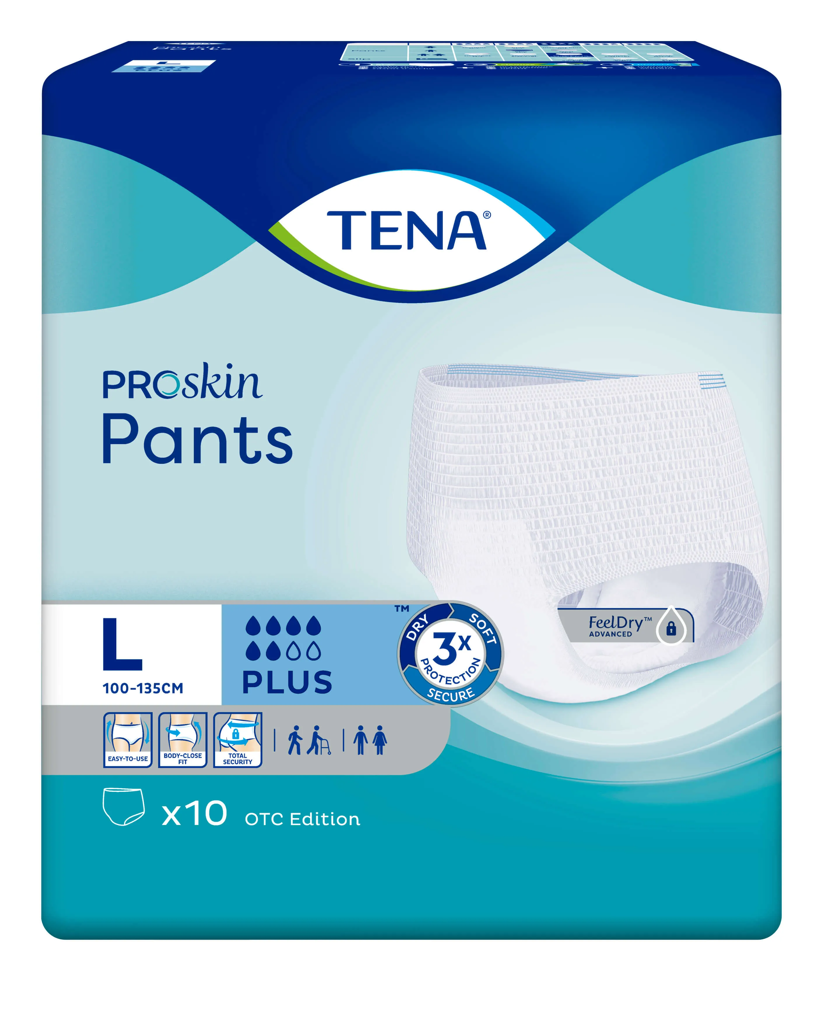 Tena Pants ProSkin Plus. OTC Edition, large 100-135 cm, majtki chłonne, 10 sztuk