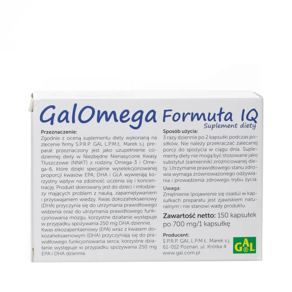 GalOmega Formuła IQ, suplement diety 700 mg, 150 kapsułek elastycznych 