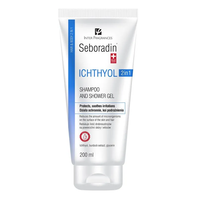 Seboradin Ichthyol Przeciwłupieżowy szampon i żel do skóry wrażliwej i atopowej 2w1, 200 ml