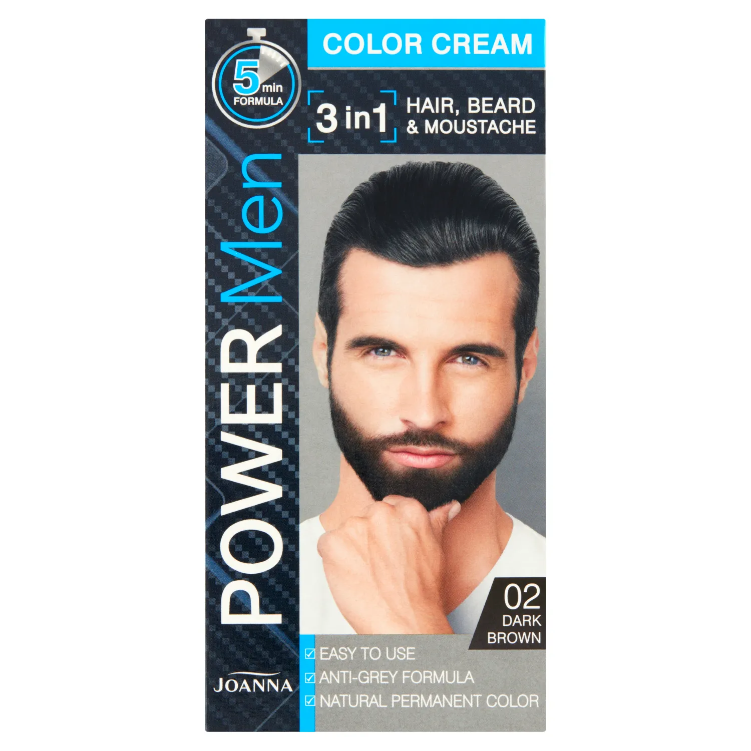 Joanna Power Men Color farba do włosów i brody dark brown 02, 100 g