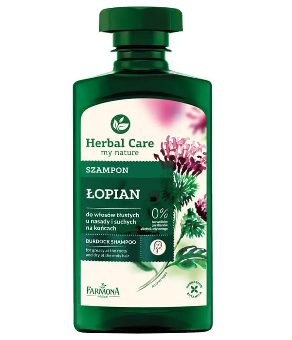 Herbal Care szampon do włosów tłustych u nasady i suchych na końcach Łopian, 330 ml 