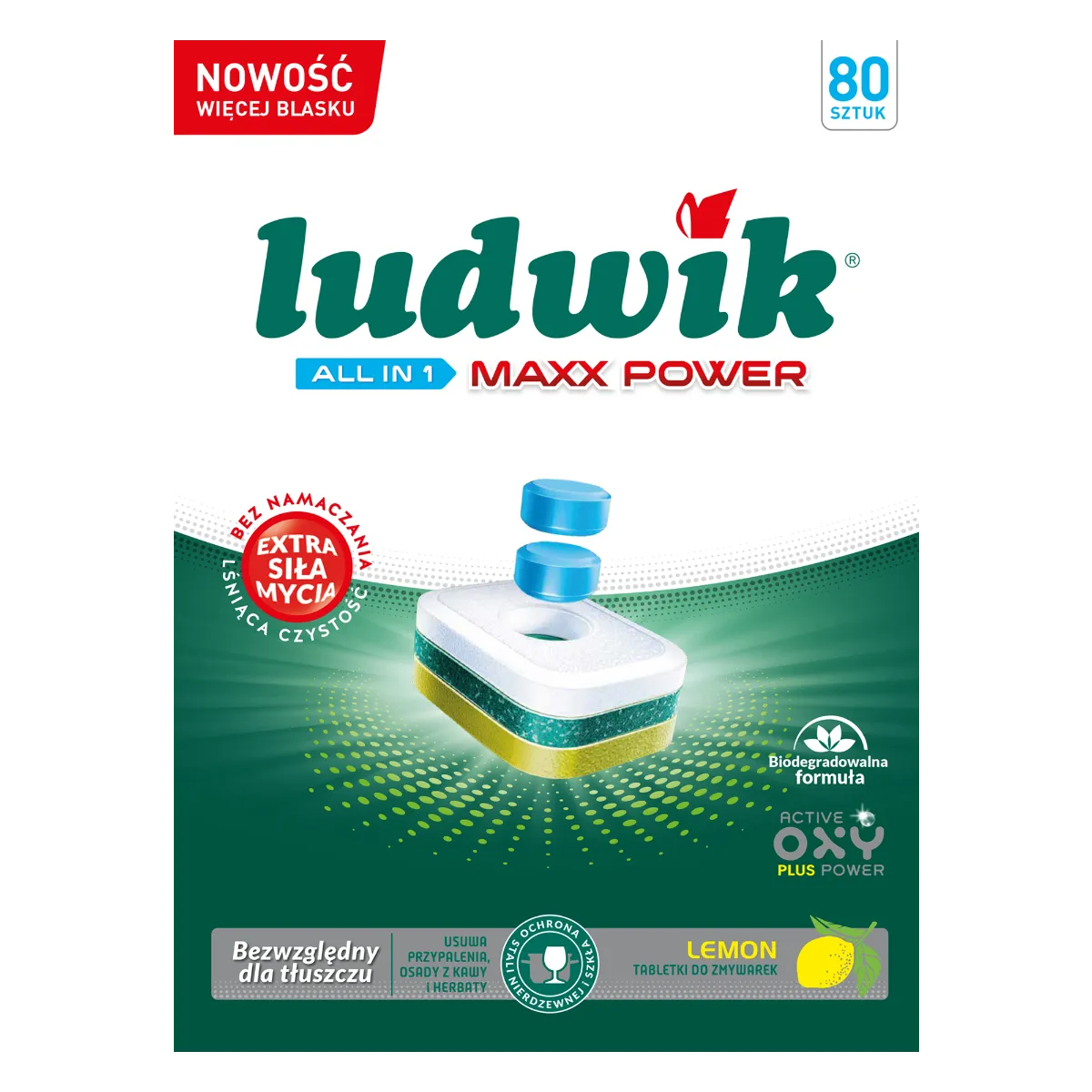 Ludwik All in 1 Maxx Power Tabletki do zmywarek Lemon, 80 szt.