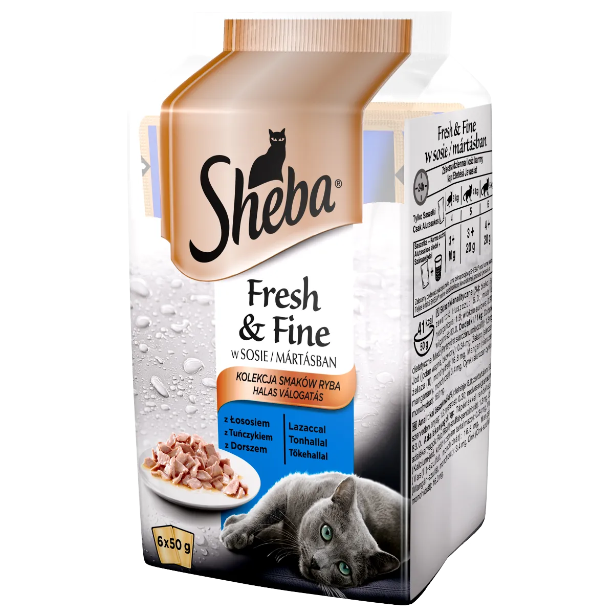 Sheba Fresh & Fine in Gravy mokra karma dla kotów z tuńczykiem i dorszem w sosie pieczeniowym, 6x50g