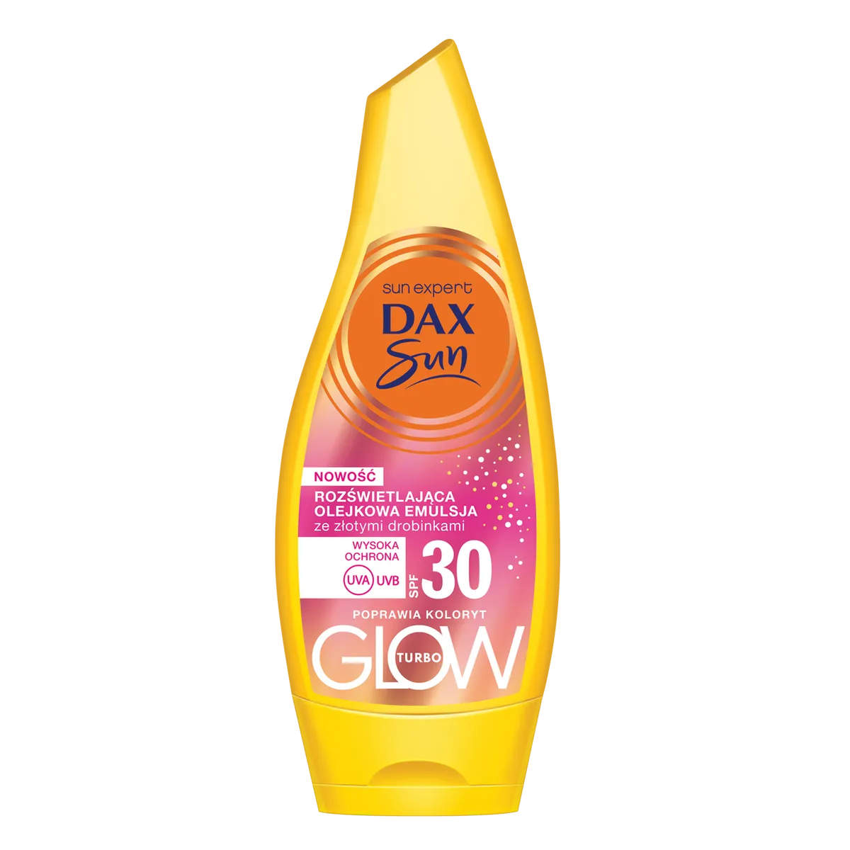 Dax Sun Turbo Glow rozświetlająca olejkowa emulsja ze złotymi drobinkami SPF30, 175 ml